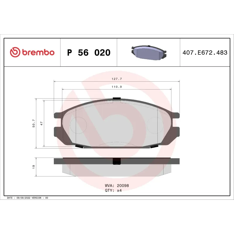 BREMBO P56020 Juego de pastillas de freno