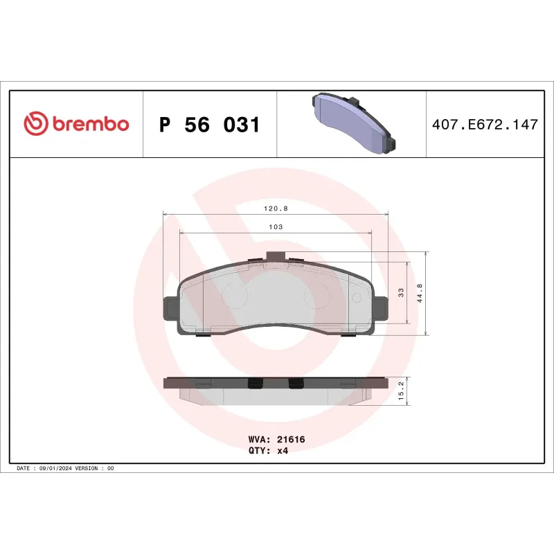 BREMBO P56031 Juego de pastillas de freno