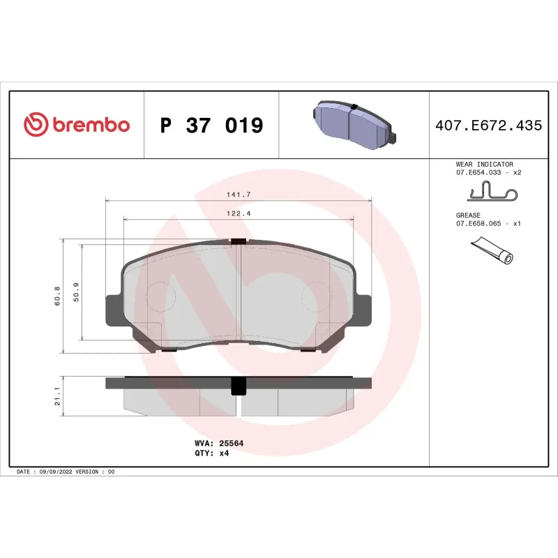 BREMBO P37019 Juego de pastillas de freno