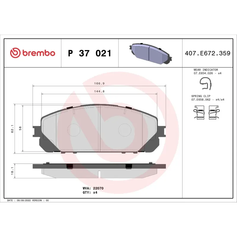 BREMBO P37021 Juego de pastillas de freno