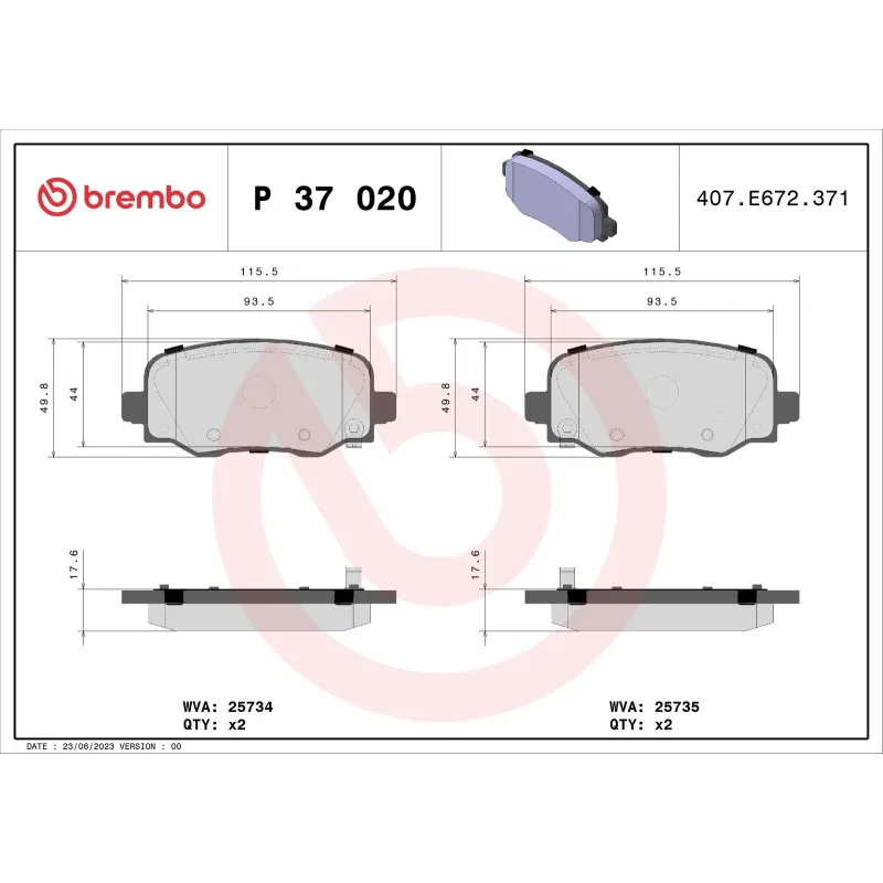 BREMBO P37020 Juego de pastillas de freno