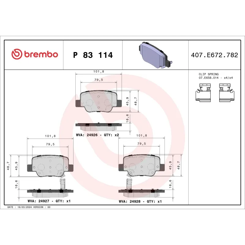 BREMBO P83114 Juego de pastillas de freno