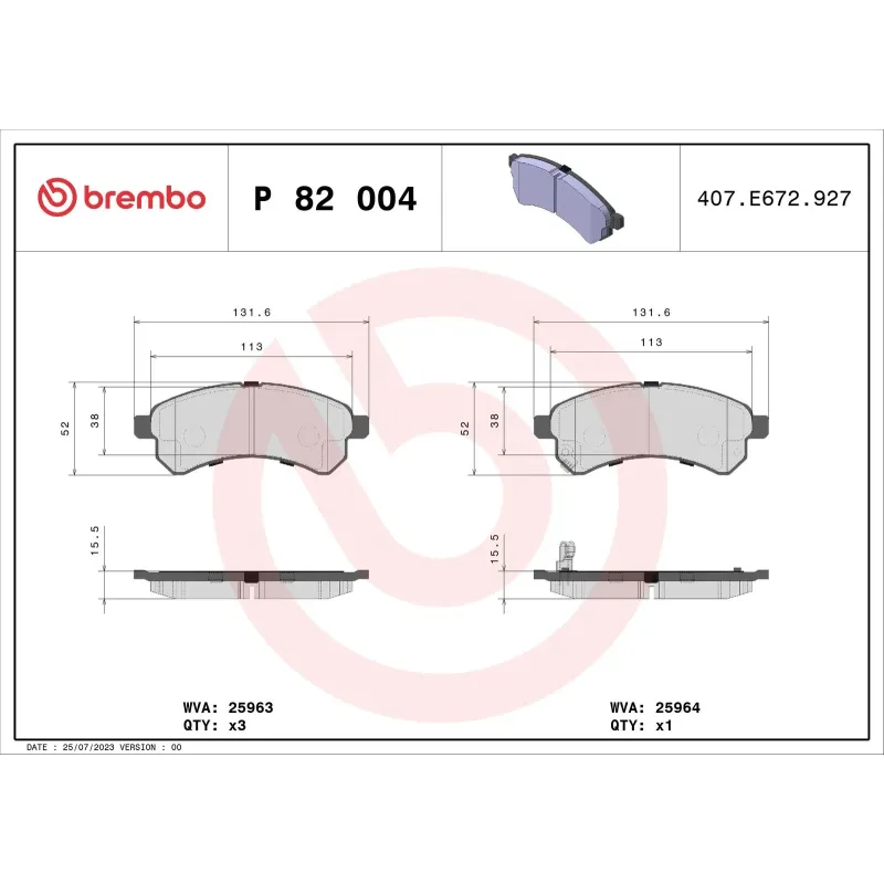 BREMBO P82004 Juego de pastillas de freno