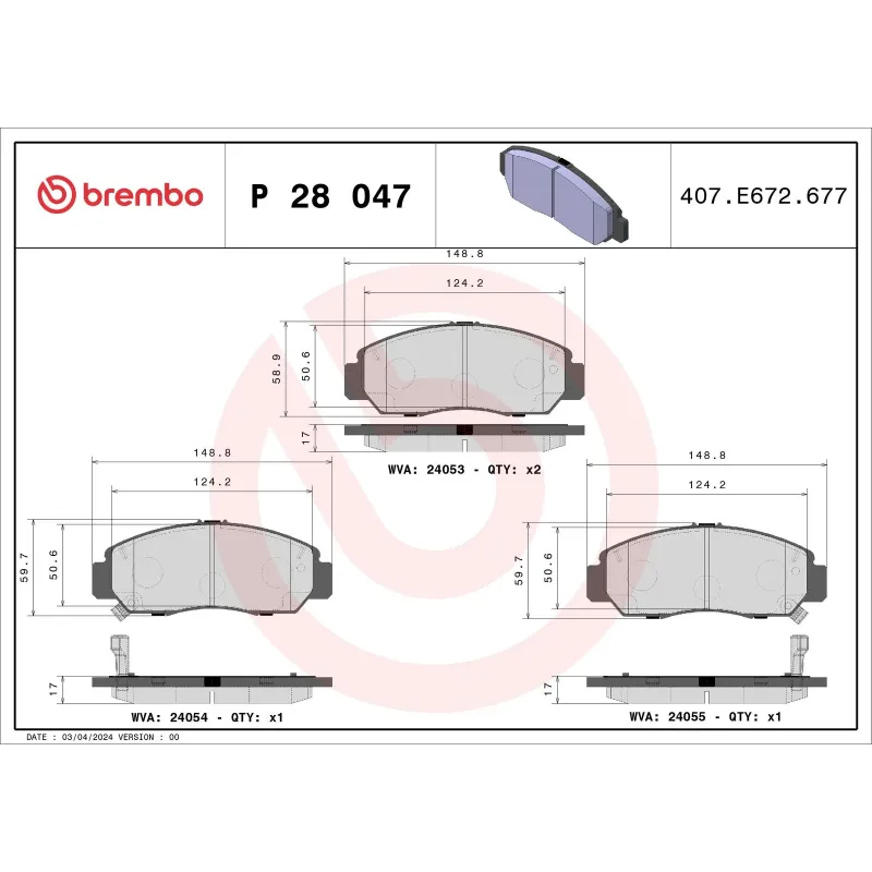 BREMBO P28047 Juego de pastillas de freno
