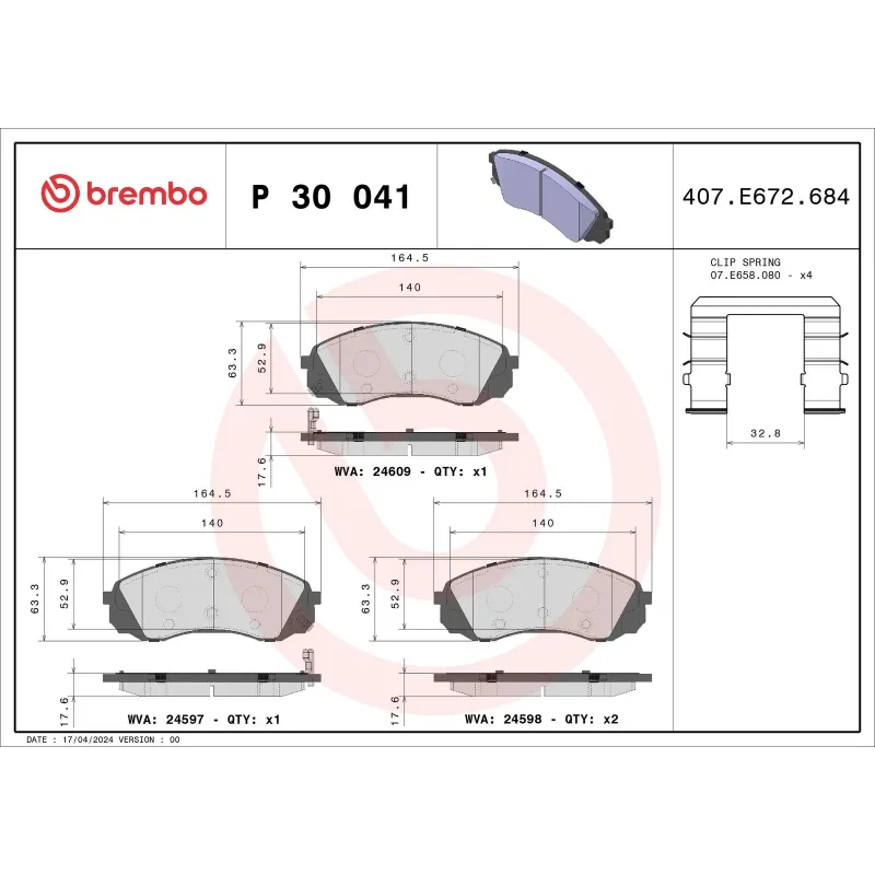 BREMBO P30041 Juego de pastillas de freno