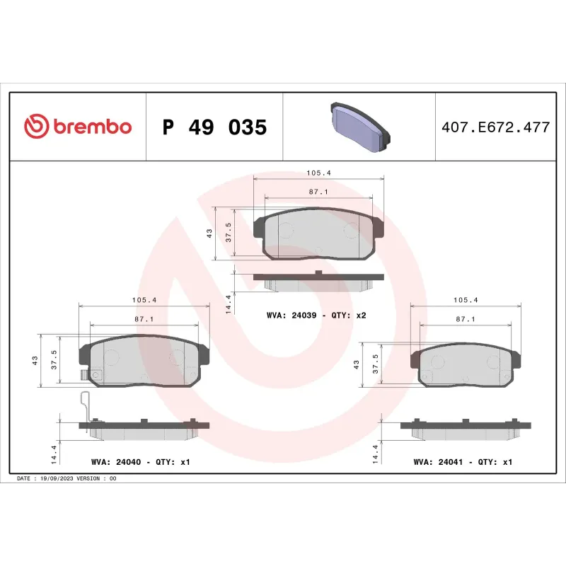 BREMBO P49035 Juego de pastillas de freno
