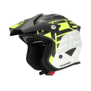 Casco Acerbis Jet Aria Graphic Sport 22-06 color negro y amarillo fluor mate 0026602.457