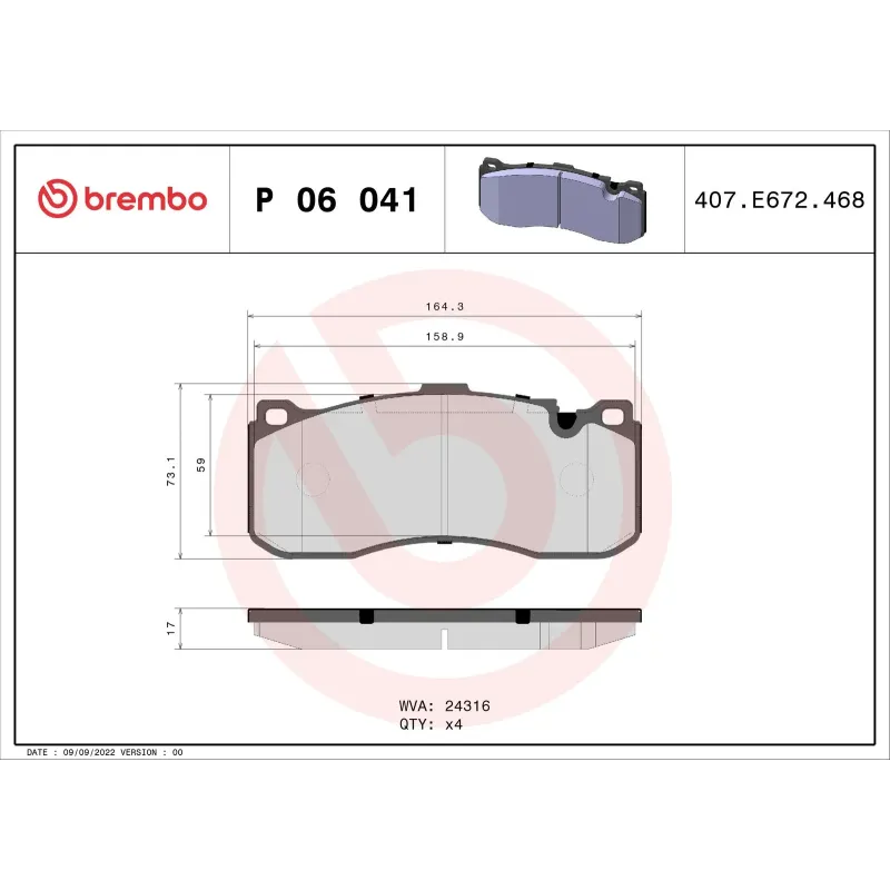 BREMBO P06041 Juego de pastillas de freno