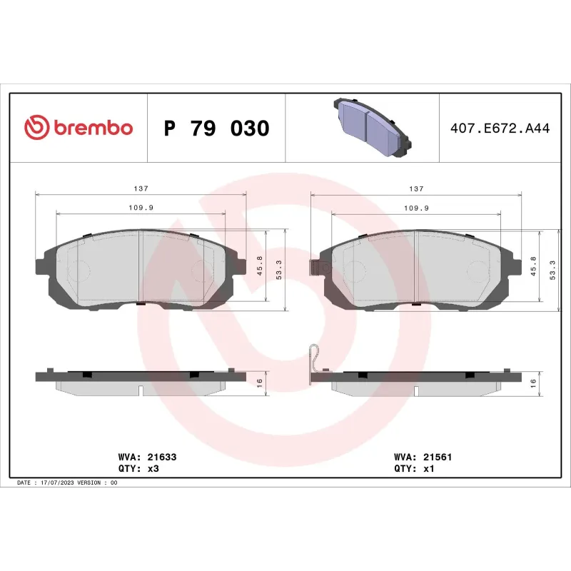 BREMBO P79030 Juego de pastillas de freno