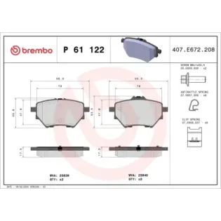 BREMBO P61122 Juego de pastillas de freno