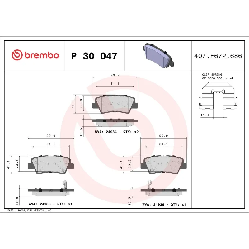 BREMBO P30047 Juego de pastillas de freno