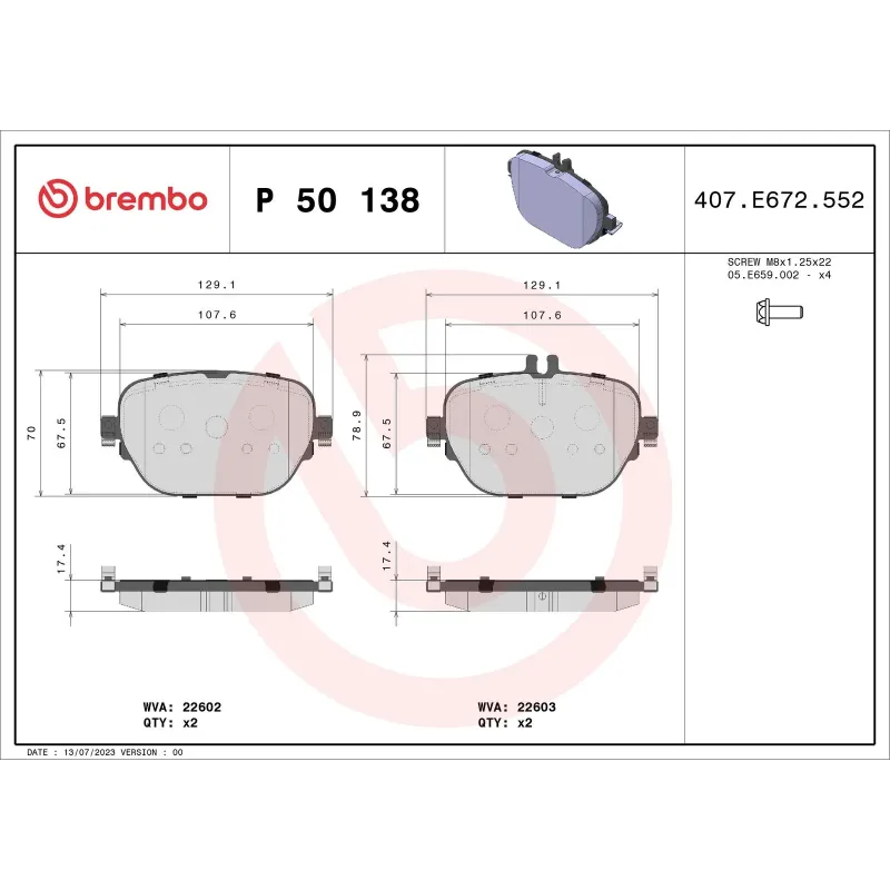 BREMBO P50138 Juego de pastillas de freno