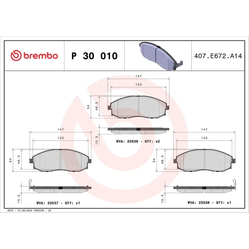 BREMBO P30010 Juego de pastillas de freno