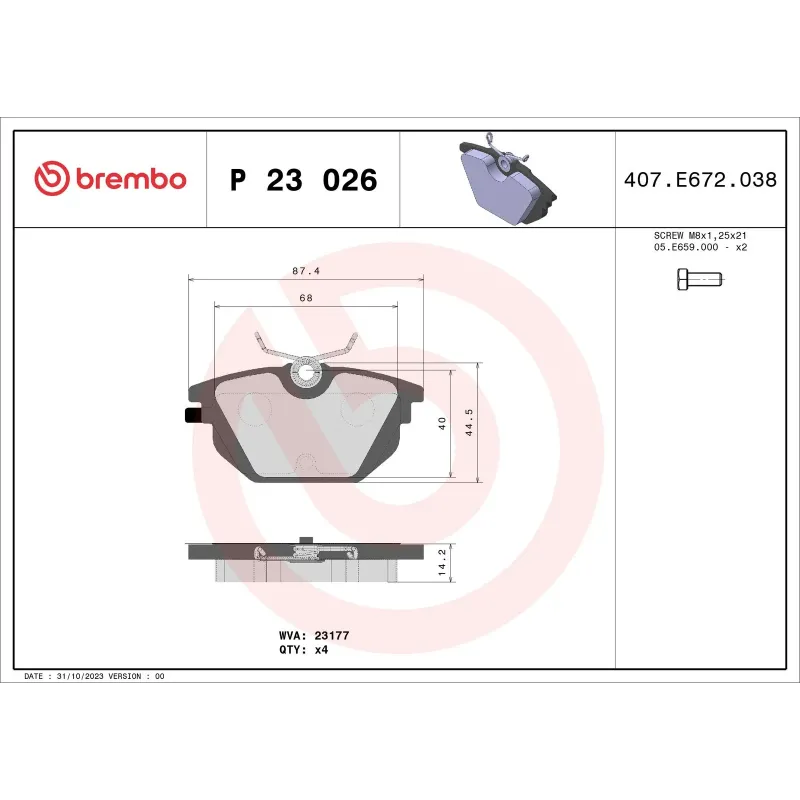 BREMBO P23026 Juego de pastillas de freno