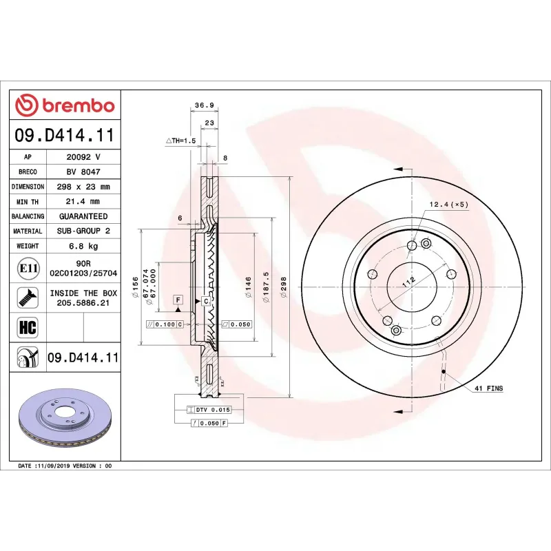 BREMBO 09.D414.11 Disco de freno