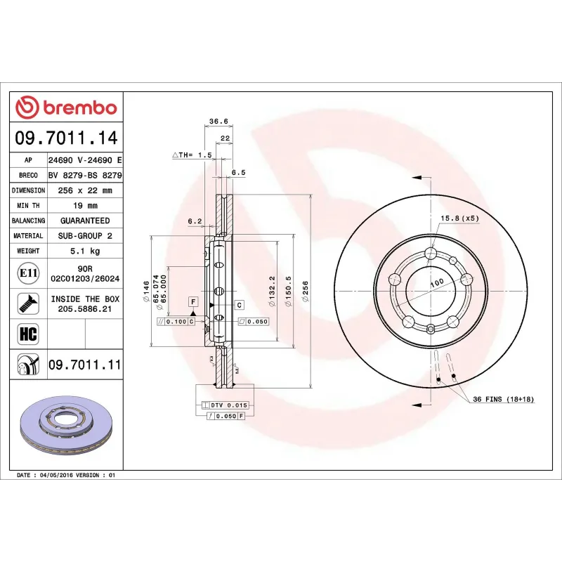 BREMBO 09.7011.11 Disco de freno (Unidad)