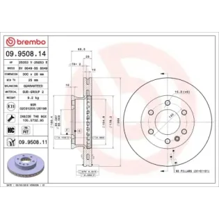 BREMBO 09.9508.14 Disco de freno (Unidad)