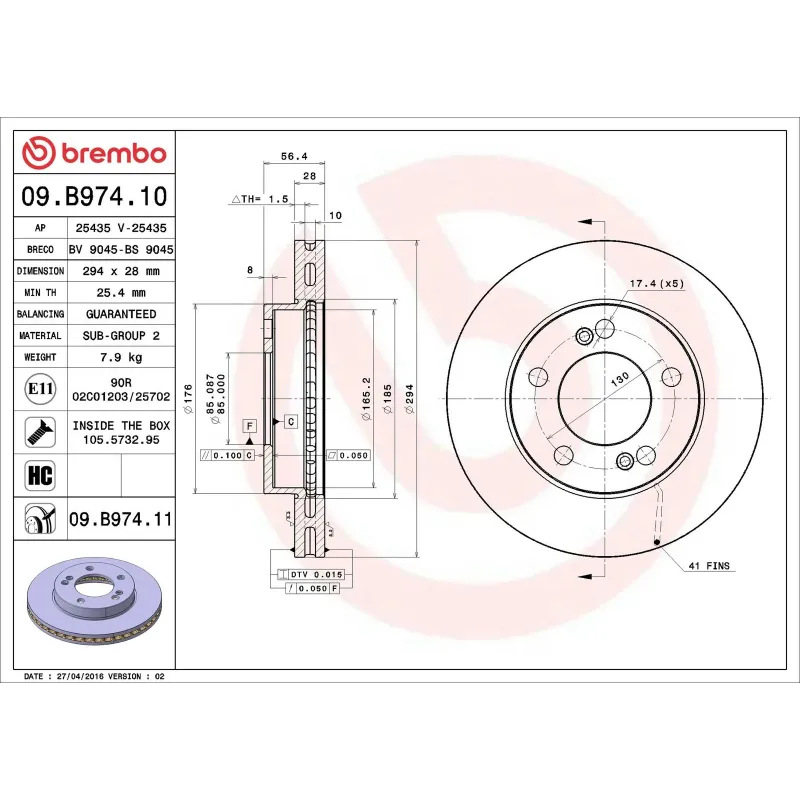 BREMBO 09.B974.10 Disco de freno (Unidad)