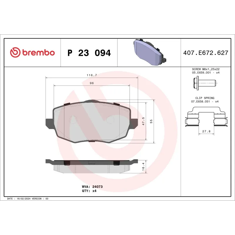 BREMBO P23094 Juego de pastillas de freno