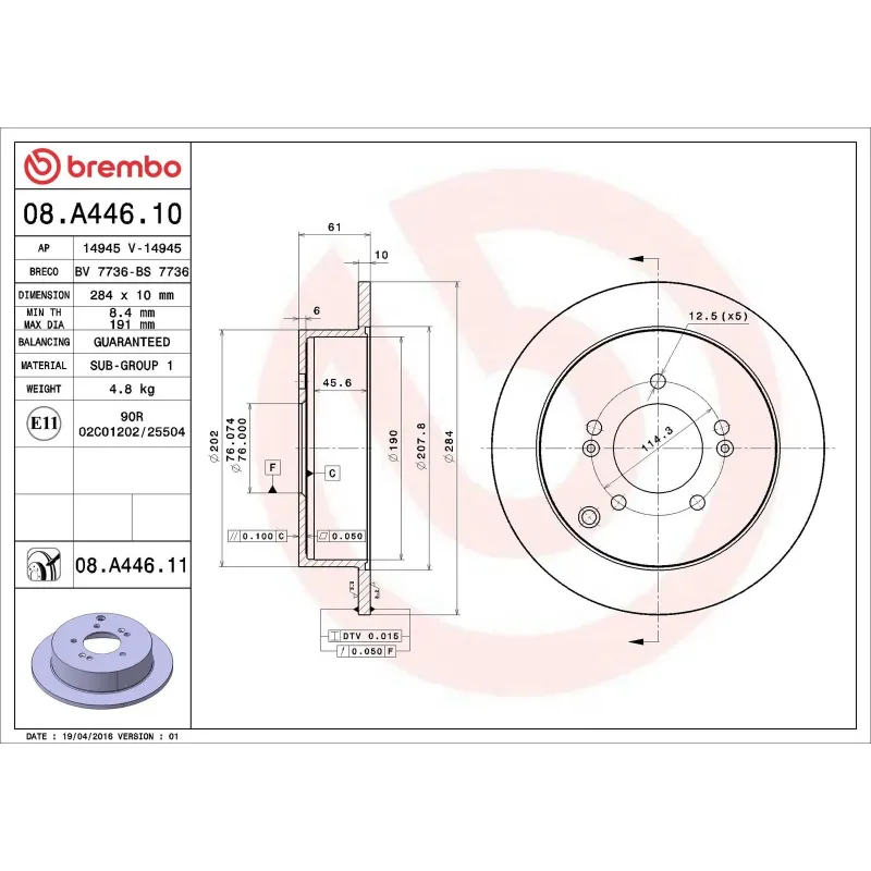 BREMBO 08.A446.10 Disco de freno (Unidad)