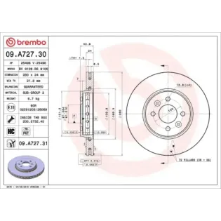 BREMBO 09.A727.30 Disco de freno (Unidad)