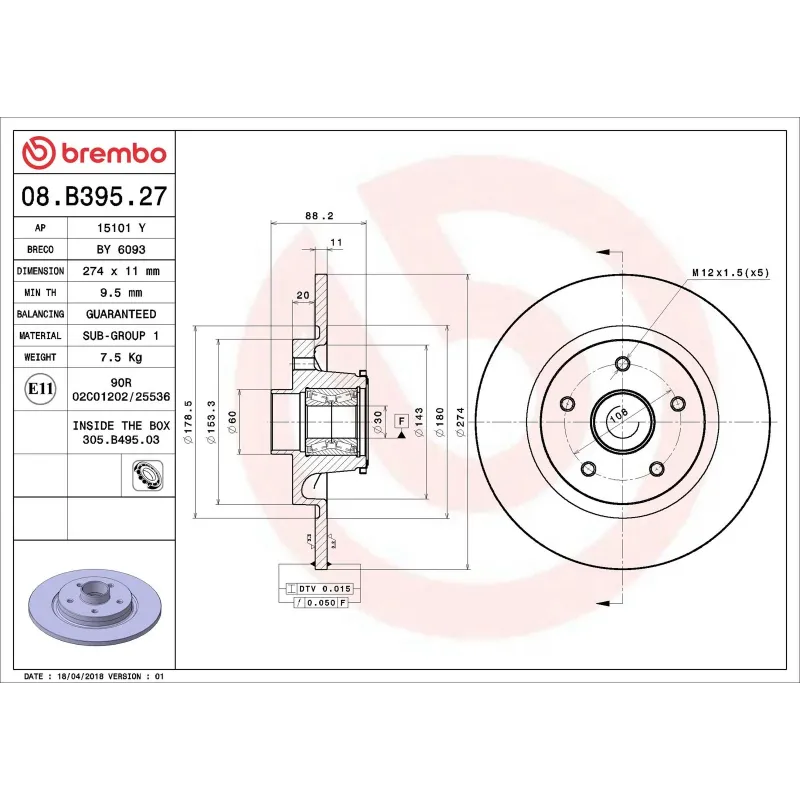 BREMBO 08.B395.27 Disco de freno (Unidad)