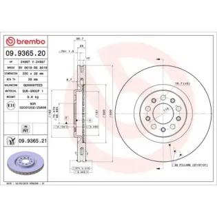 BREMBO 09.9365.20 Disco de freno (Unidad)