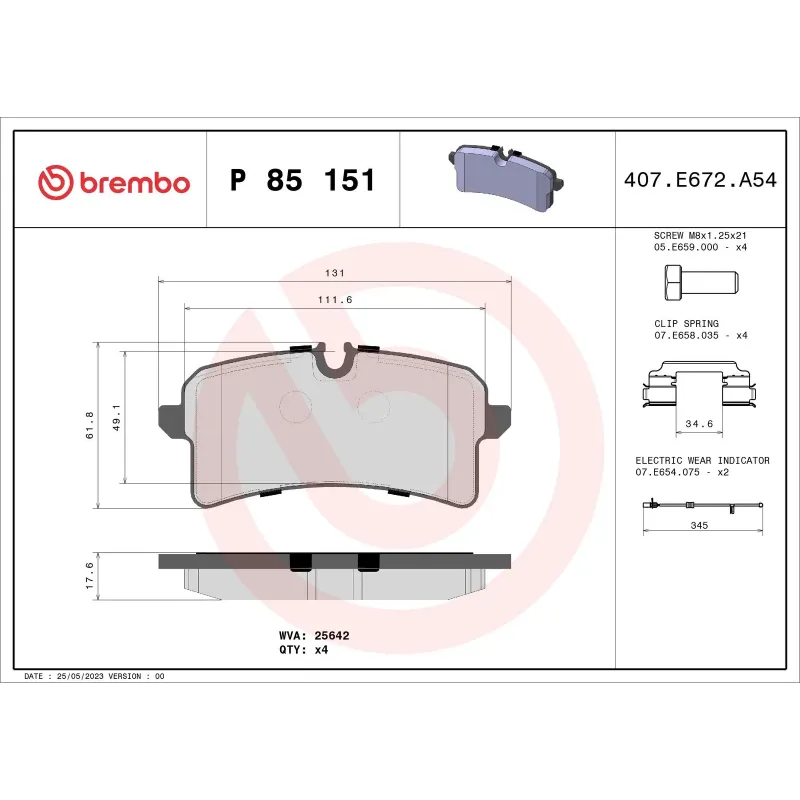 BREMBO P85151 Juego de pastillas de freno