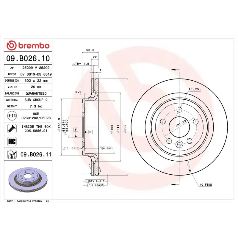 BREMBO 09.B026.10 Disco de freno (Unidad)