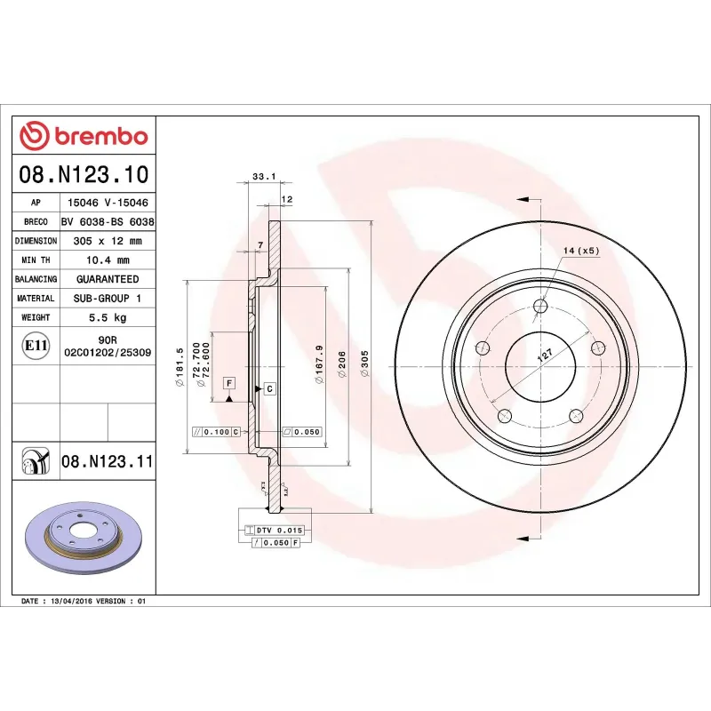 BREMBO 08.N123.11 Disco de freno