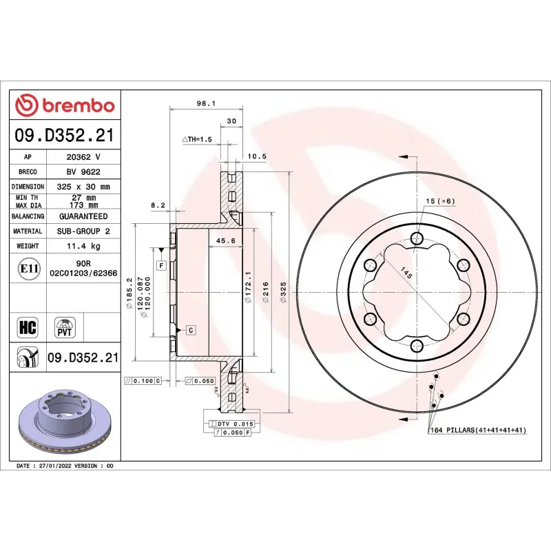 BREMBO 09.D352.21 Disco de freno (Unidad)