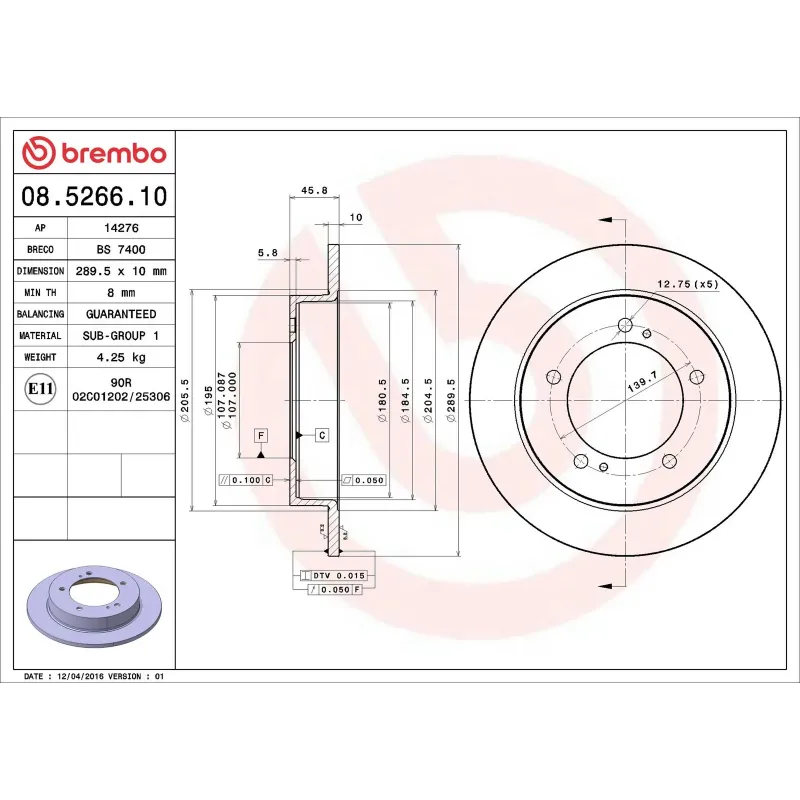 BREMBO 08.5266.10 Disco de freno (Unidad)