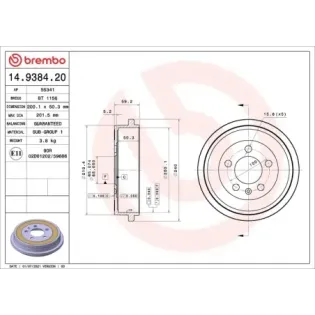 BREMBO 14.9384.20 Tambor de freno
