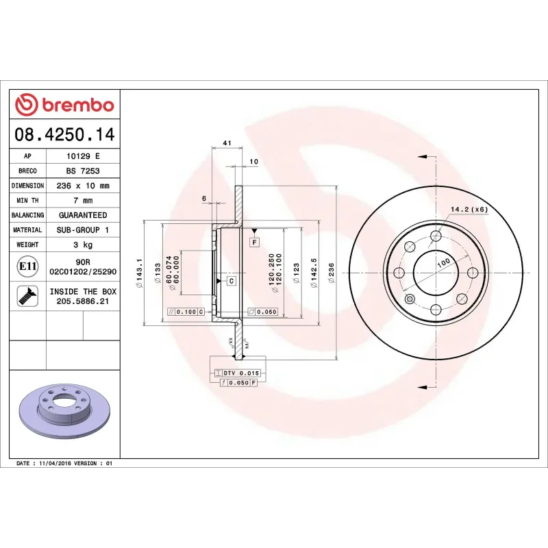 BREMBO 08.4250.14 Disco de freno (Unidad)