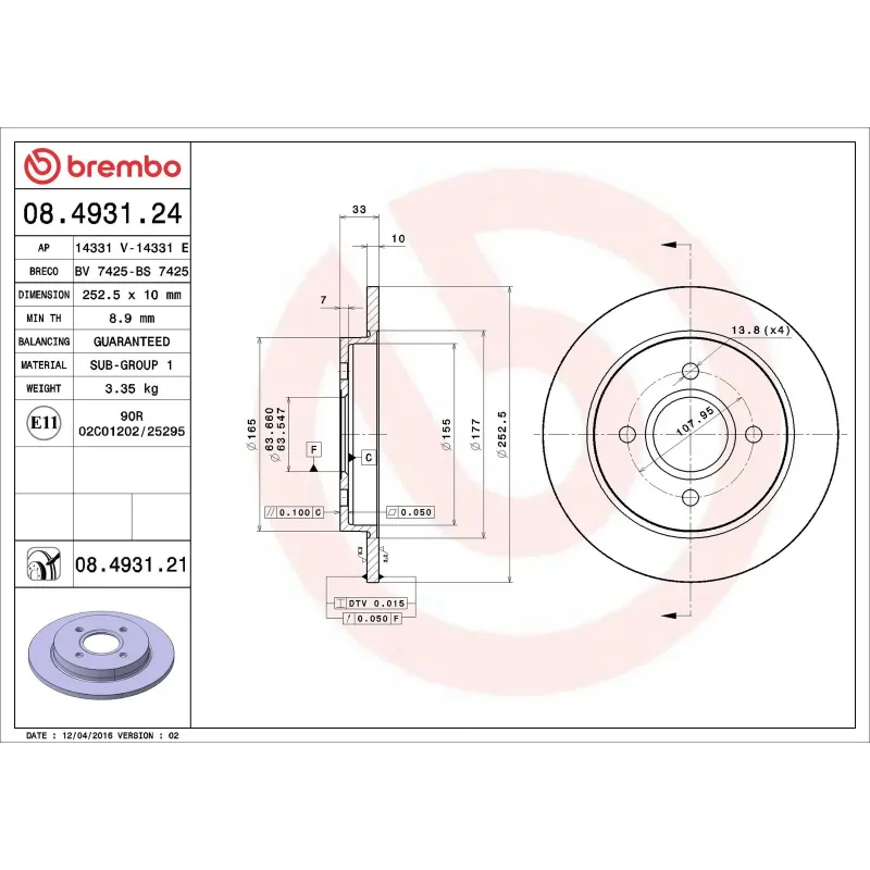 BREMBO 08.4931.21 Disco de freno (Unidad)
