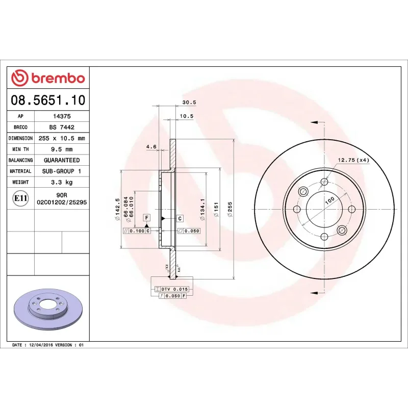 BREMBO 08.5651.10 Disco de freno (Unidad)