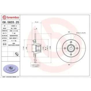 BREMBO 08.5833.25 Disco de freno (Unidad)