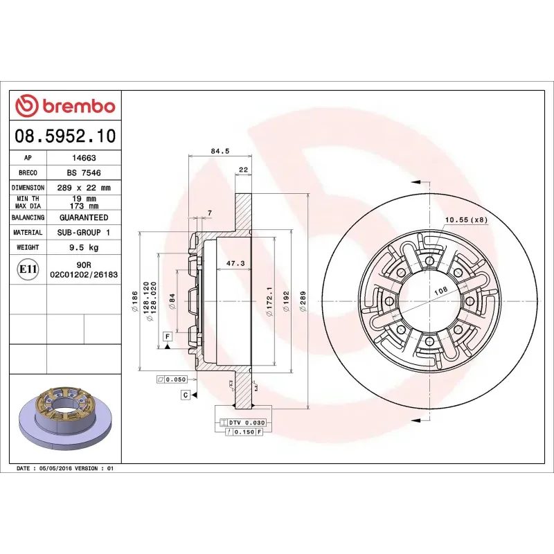 BREMBO 08.5952.10 Disco de freno (Unidad)