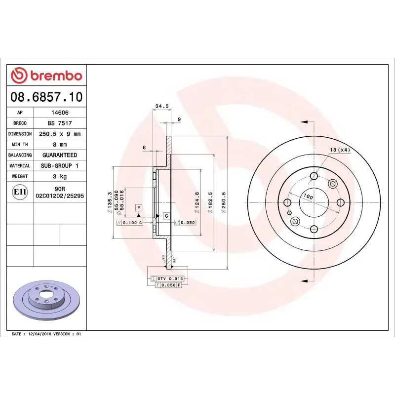 BREMBO 08.6857.10 Disco de freno (Unidad)