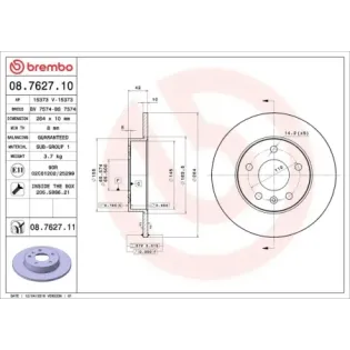 BREMBO 08.7627.10 Disco de freno (Unidad)