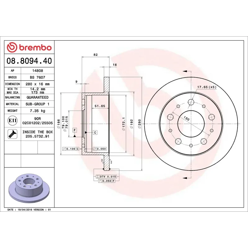 BREMBO 08.8094.40 Disco de freno (Unidad)