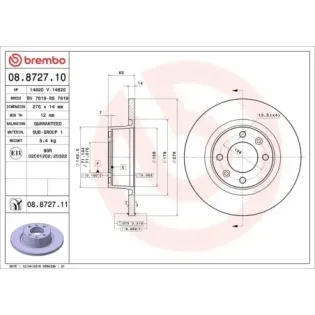 BREMBO 08.8727.10 Disco de freno (Unidad)