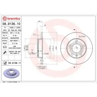 BREMBO 08.9136.10 Disco de freno (Unidad)