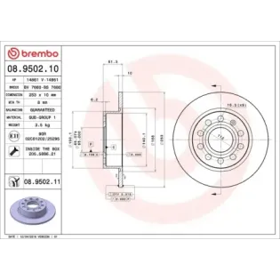 BREMBO 08.9502.10 Disco de freno (Unidad)