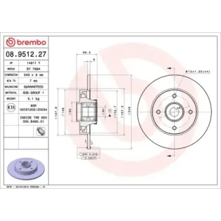 BREMBO 08.9512.27 Disco de freno (Unidad)