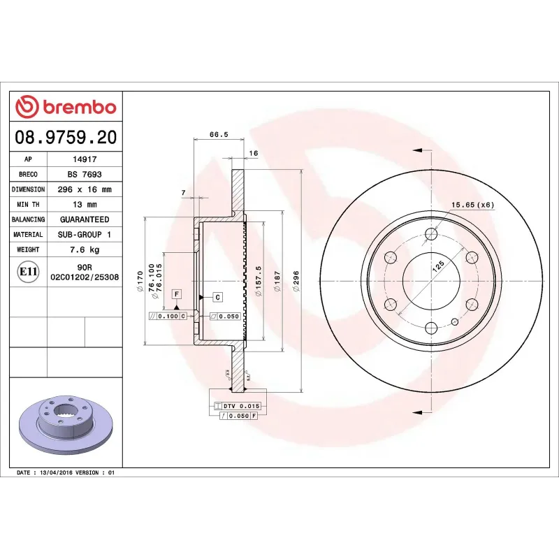 BREMBO 08.9759.20 Disco de freno (Unidad)