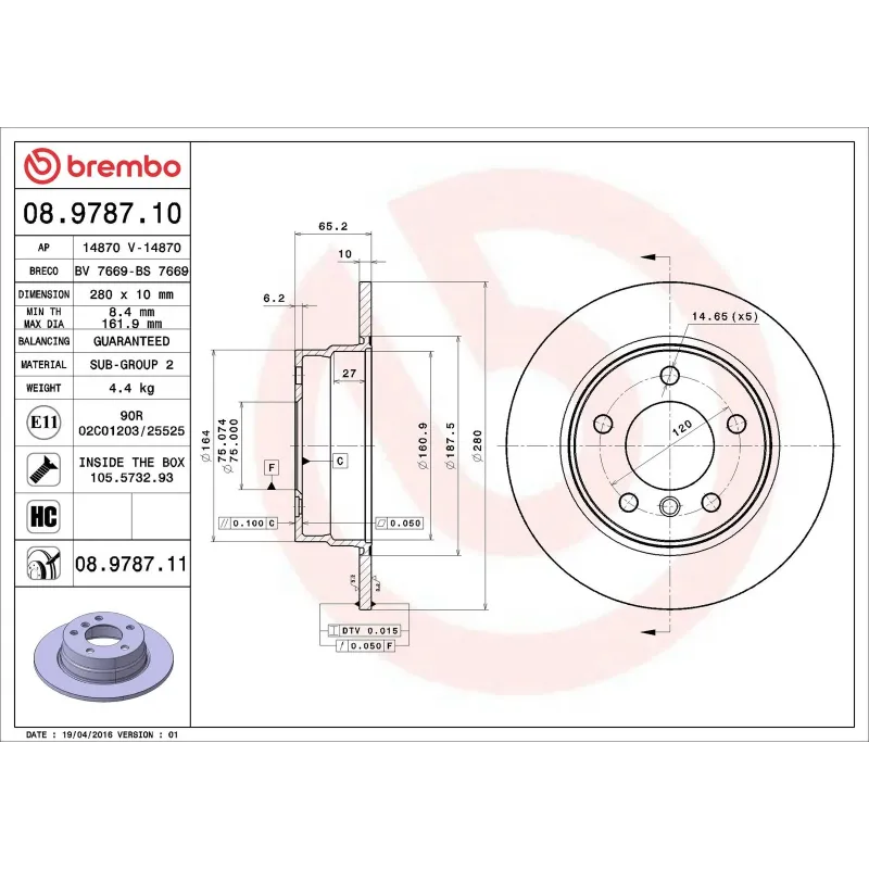 BREMBO 08.9787.10 Disco de freno (Unidad)