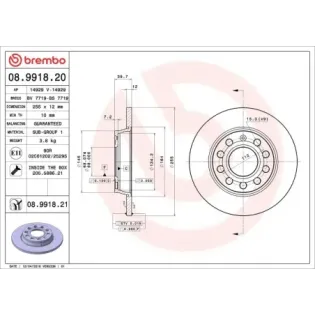BREMBO 08.9918.20 Disco de freno (Unidad)