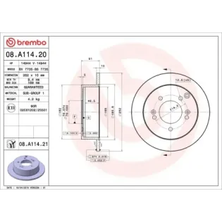 BREMBO 08.A114.20 Disco de freno (Unidad)