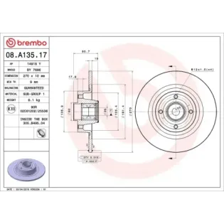 BREMBO 08.A135.17 Disco de freno (Unidad)